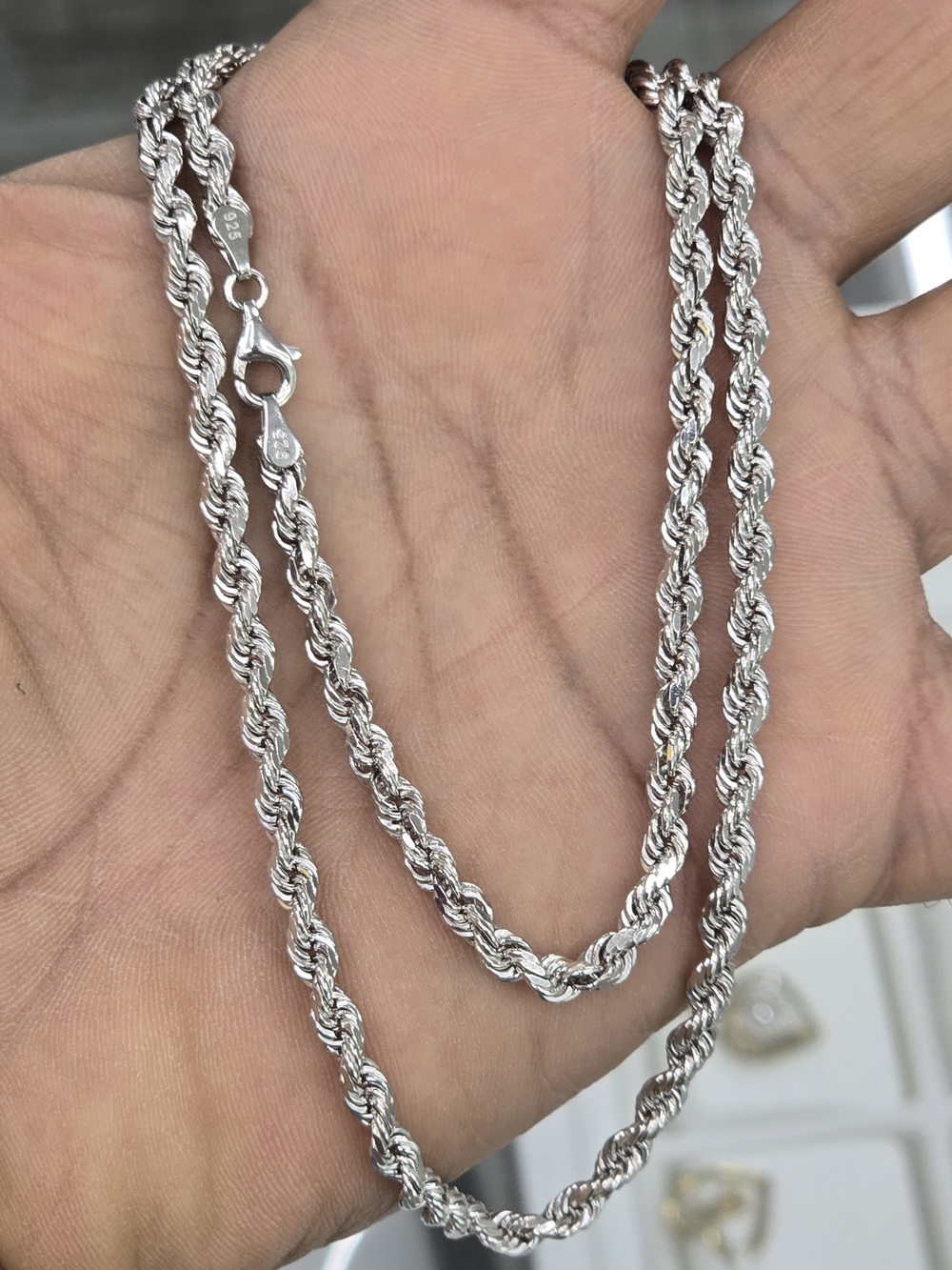 925 Sterling Silver Rope Chain 3.8mm 20 Inches
